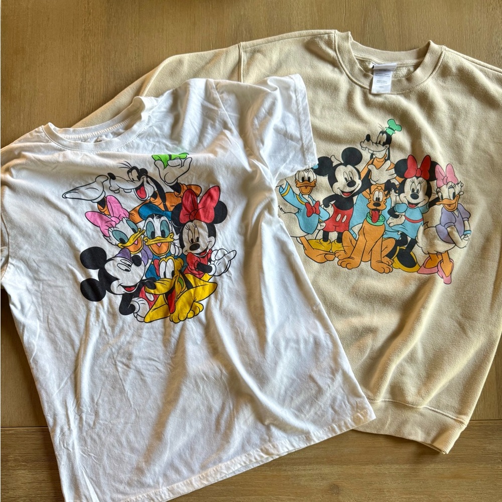 Disney White Tshirt  and Cream sweatshirt with Character Designs